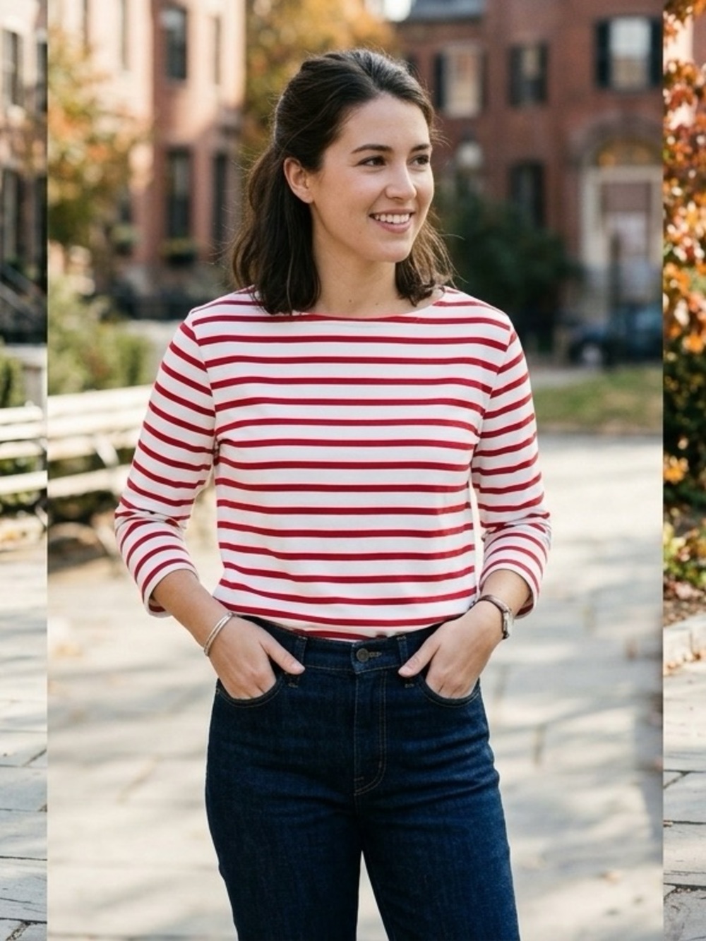 NWT J.Crew Red White Striped Long Sleeve Boatneck Tee L